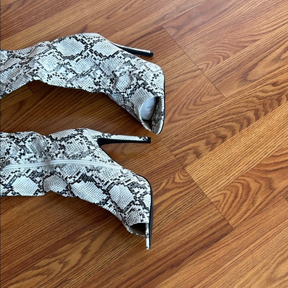 Fashion Nova Black and White Snakeskin Over-the-Knee Boots - Picture 2 of 3